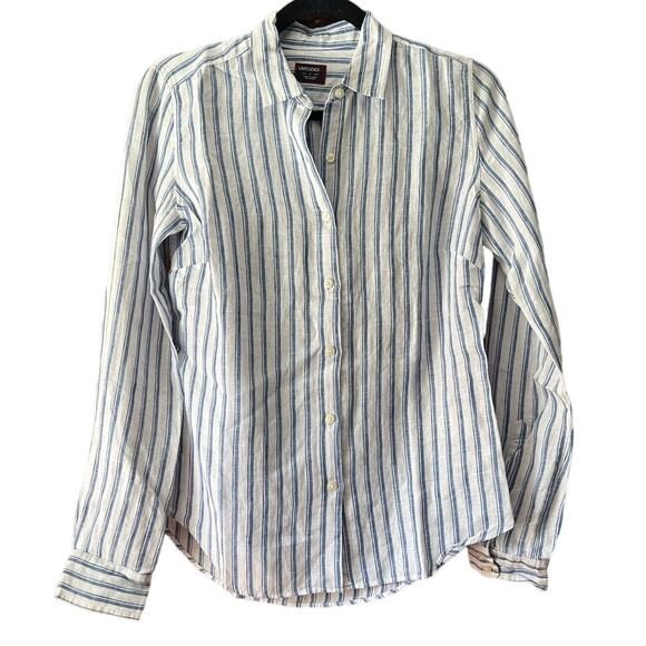 NWOT UNTUCKit Women's Linen Wehlen Stripe Button Up Shirt Blue/White Size 0 - Picture 1 of 11